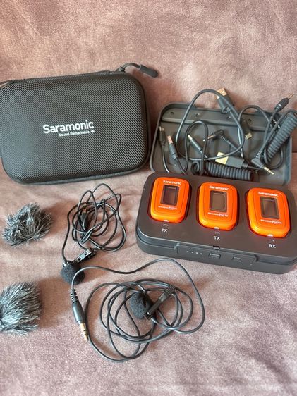 มือ 2 2 ไมโครโฟนไร้สาย คลื่น2.4GHz สำหรับกล้อง มือถือ