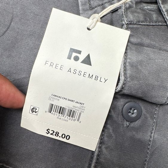 เสื้อเชิ้ต​ Free Assembly ผ้า Canvas ใหม่มือหนึ่ง​ Size XL​ รูปที่ 7
