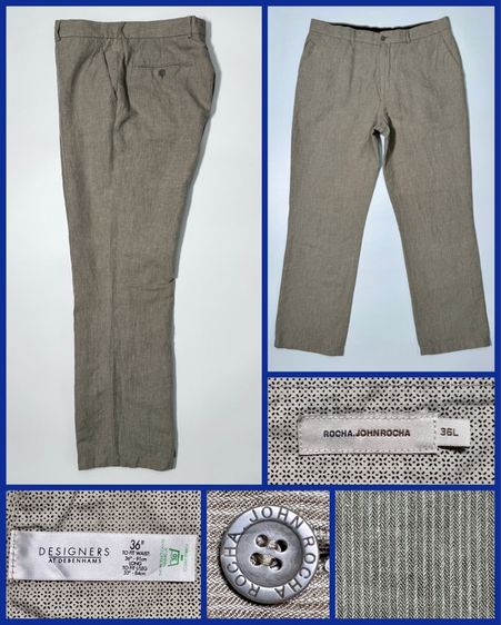 เบจ ⚠️เหมือนใหม่‼️กางเกง ROCHA.JOHNROCHA ของแท้ ผ้าลินินผสมจาก ดีไซเนอร์ชั้นนำ