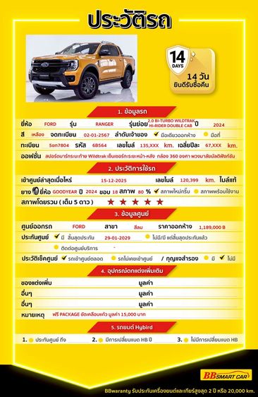 Ford Ranger 2024 2.0 Bi-Turbo Hi-Rider Wildtrak Pickup ดีเซล ไม่ติดแก๊ส เกียร์อัตโนมัติ เหลือง รูปที่ 2