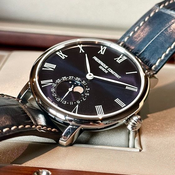 ‼️New‼️Frederqiue Constant slimline Moonphase blue Roman dial Full set รูปที่ 4