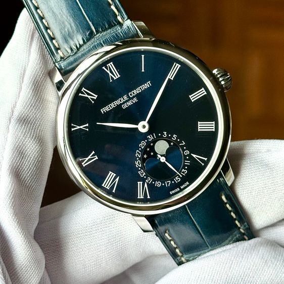 ‼️New‼️Frederqiue Constant slimline Moonphase blue Roman dial Full set รูปที่ 3