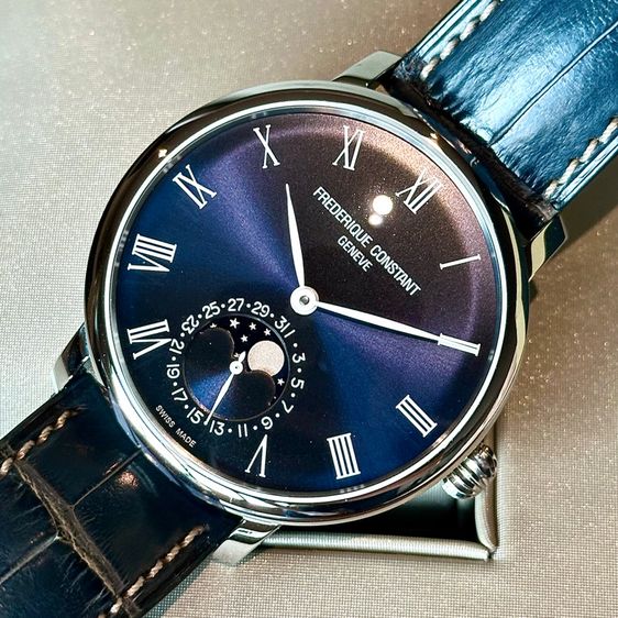 ‼️New‼️Frederqiue Constant slimline Moonphase blue Roman dial Full set รูปที่ 5