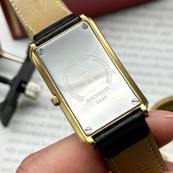Bucherer Q gold rectangular white Roman sub-second dial Swiss Made รูปที่ 6