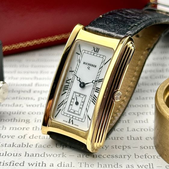 Bucherer Q gold rectangular white Roman sub-second dial Swiss Made รูปที่ 3