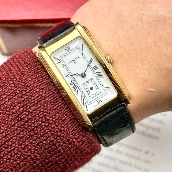 ทอง อื่นๆ Bucherer Q gold rectangular white Roman sub-second dial Swiss Made