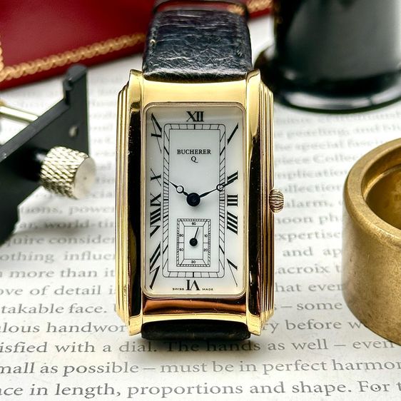 Bucherer Q gold rectangular white Roman sub-second dial Swiss Made รูปที่ 4