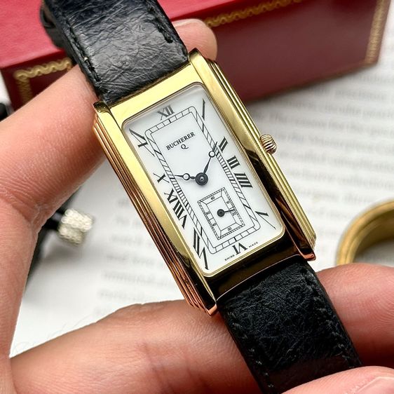 Bucherer Q gold rectangular white Roman sub-second dial Swiss Made รูปที่ 2