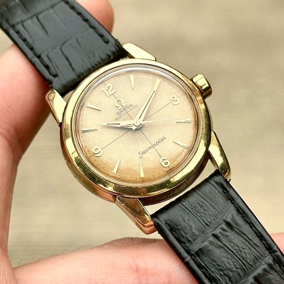 Vintage 1955’s Omega Seamaster 14k gold capped Honeycomb cross hair tropical dial automatic รูปที่ 4