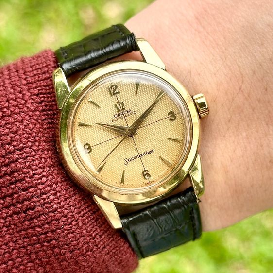 ทอง Vintage 1955’s Omega Seamaster 14k gold capped Honeycomb cross hair tropical dial automatic