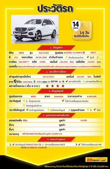 Mercedes-Benz GLE-Class 2017 GLE500 Utility-car ปลั๊กอินไฮบริด (PHEV) ไม่ติดแก๊ส เกียร์อัตโนมัติ ขาว รูปที่ 2