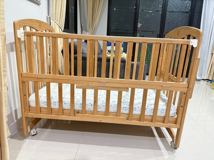  เตียงไม้เด็ก Camera 5 in 1 Zleep cot พร้อมชุดเบาะ Kitty😍 รับน้ำหนักได้ถึง 50กก. พร้อมมุ้งกระโจมกันแมลงคลุมได้รอบเตียง❌🦟🦗🐝❌ รูปที่ 3
