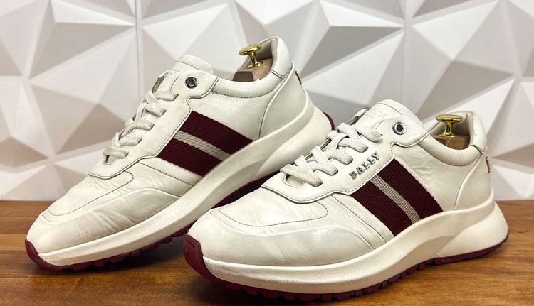 หนังแท้ UK 8 | EU 42 | US 8.5 BALLY Daryn Sneaker Stripe Red and White 