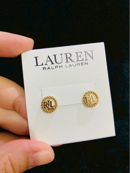 ต่างหูLauren Ralph Lauren Logo in Circle Stud Earrings (Gold-tone) ของแท้งาน outlet ส่งฟรี รูปที่ 6