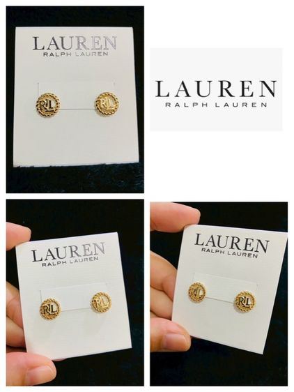 โลหะ ต่างหูLauren Ralph Lauren Logo in Circle Stud Earrings (Gold-tone) ของแท้งาน outlet ส่งฟรี