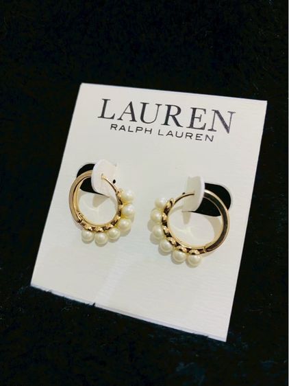 Lauren Ralph Lauren Gold-Tone Faux-Pearl Hoop Earrings ของแท้ จาก outlet ส่งฟรี รูปที่ 9