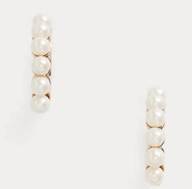 Lauren Ralph Lauren Gold-Tone Faux-Pearl Hoop Earrings ของแท้ จาก outlet ส่งฟรี รูปที่ 2