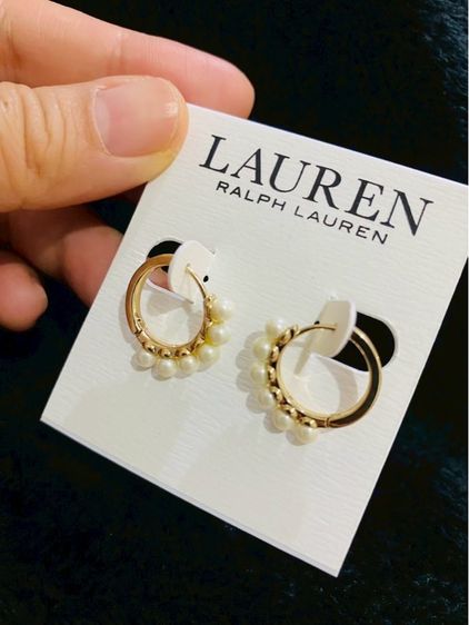 Lauren Ralph Lauren Gold-Tone Faux-Pearl Hoop Earrings ของแท้ จาก outlet ส่งฟรี รูปที่ 13