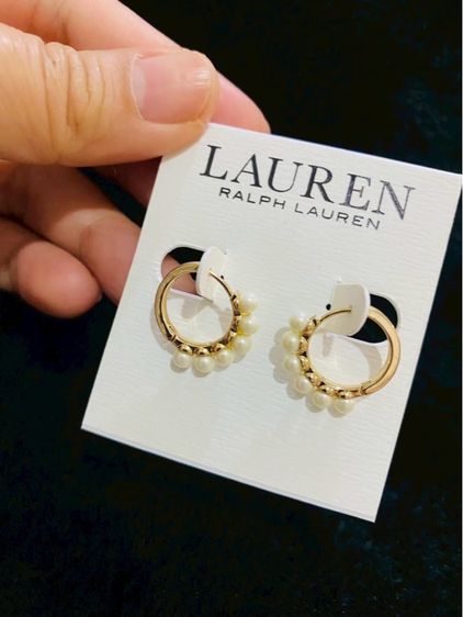 Lauren Ralph Lauren Gold-Tone Faux-Pearl Hoop Earrings ของแท้ จาก outlet ส่งฟรี รูปที่ 12