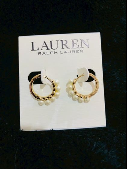 Lauren Ralph Lauren Gold-Tone Faux-Pearl Hoop Earrings ของแท้ จาก outlet ส่งฟรี รูปที่ 4