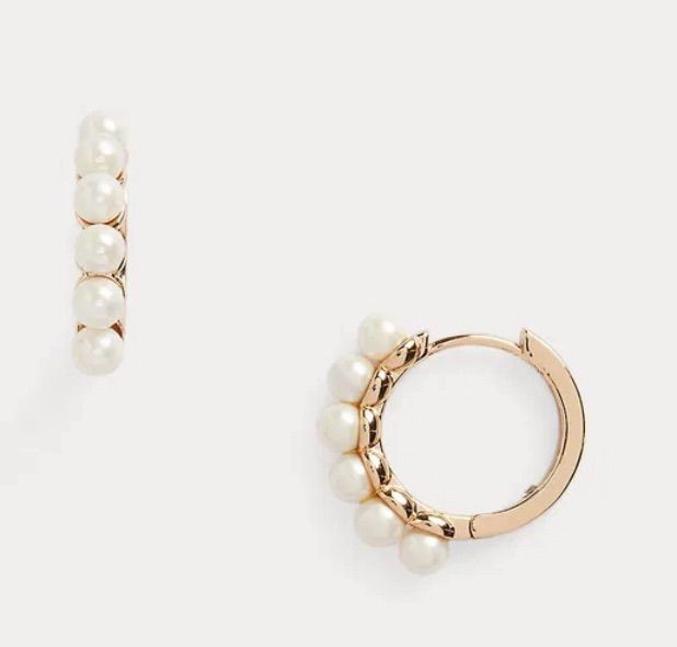 Lauren Ralph Lauren Gold-Tone Faux-Pearl Hoop Earrings ของแท้ จาก outlet ส่งฟรี รูปที่ 3