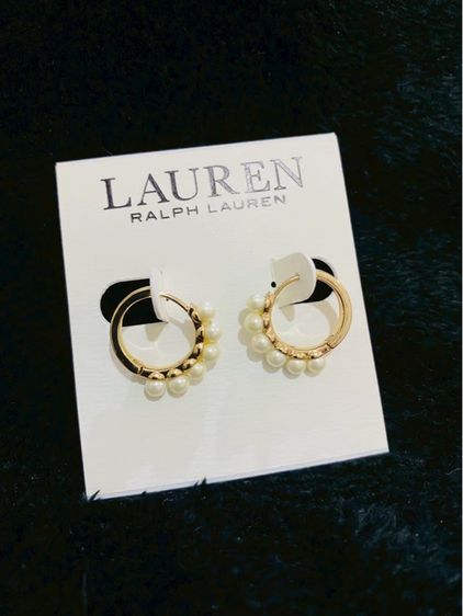 Lauren Ralph Lauren Gold-Tone Faux-Pearl Hoop Earrings ของแท้ จาก outlet ส่งฟรี รูปที่ 5