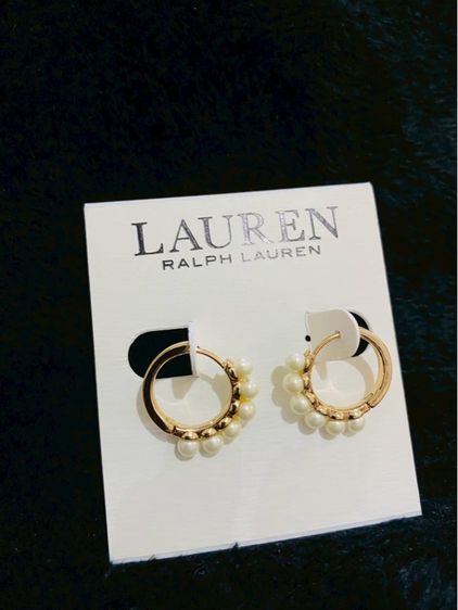 Lauren Ralph Lauren Gold-Tone Faux-Pearl Hoop Earrings ของแท้ จาก outlet ส่งฟรี รูปที่ 7
