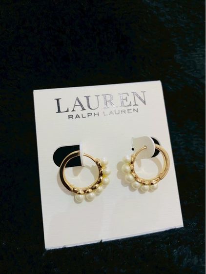 Lauren Ralph Lauren Gold-Tone Faux-Pearl Hoop Earrings ของแท้ จาก outlet ส่งฟรี รูปที่ 8