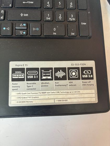  Notebook โน้ตบุ้ค Acer Aspire E15 AMD FX9800P แรม 8G SSD 240G จอ 15.6 นี้ว รูปที่ 11