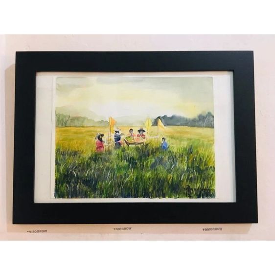 ภาพวาดสีน้ำ พิธีรับขวัญข้าว ใส่กรอบพร้อมแขวน