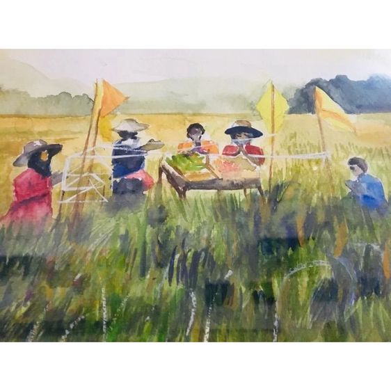 ภาพวาดสีน้ำ พิธีรับขวัญข้าว ใส่กรอบพร้อมแขวน รูปที่ 2