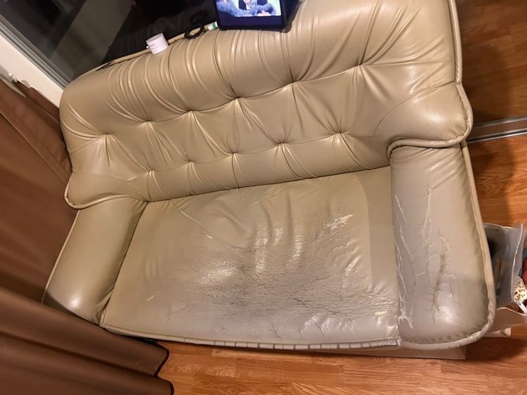 น้ำตาล หนัง 3 ที่นั่ง โซฟามือสอง