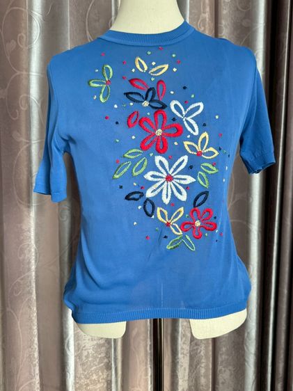 เสื้อยืดคอกลมปักดอกไม้ตาข่ายแขนจั้ม One Size รูปที่ 7