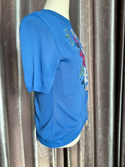 เสื้อยืดคอกลมปักดอกไม้ตาข่ายแขนจั้ม One Size รูปที่ 6