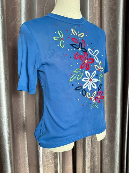 เสื้อยืดคอกลมปักดอกไม้ตาข่ายแขนจั้ม One Size รูปที่ 8