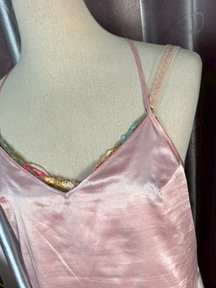 เดรสสายเดี่ยวคอวีสีชมพูผ้าซาติน One Size รูปที่ 7