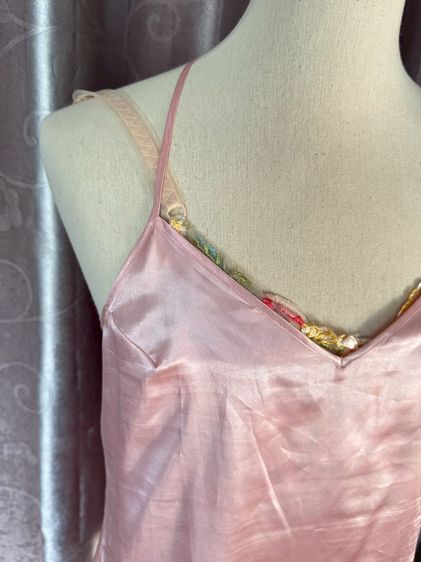 เดรสสายเดี่ยวคอวีสีชมพูผ้าซาติน One Size รูปที่ 8