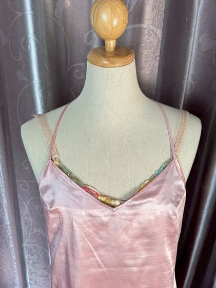 เดรส | จั๊มสูท ฟรีไซส์ ไม่มีแขน เดรสสายเดี่ยวคอวีสีชมพูผ้าซาติน One Size