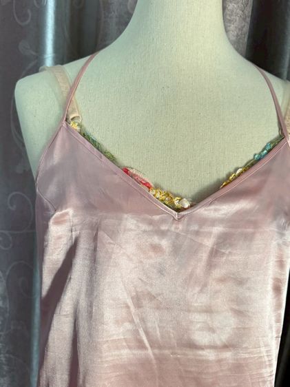 เดรสสายเดี่ยวคอวีสีชมพูผ้าซาติน One Size รูปที่ 3