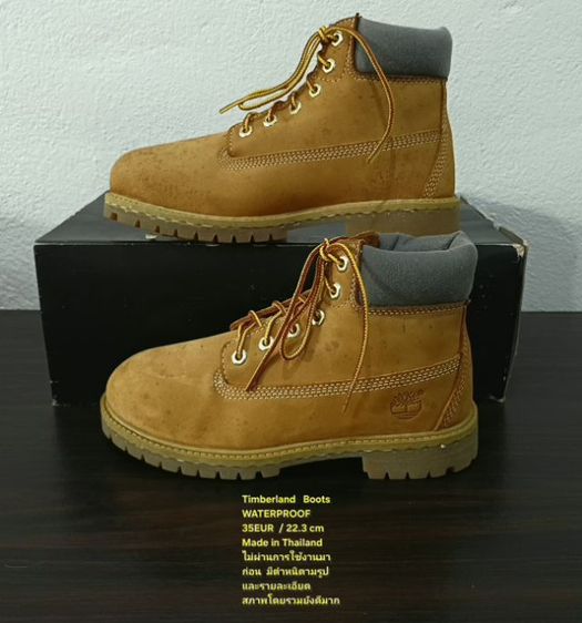 Timberland Boots For Children, Unisex 35EU(22.3cm) ของแท้ มือ 2 สภาพไม่ผ่านการใช้งานมาก่อน, รองเท้า Timberland หนังแท้ มีตำหนิตามรายละเอียด รูปที่ 2