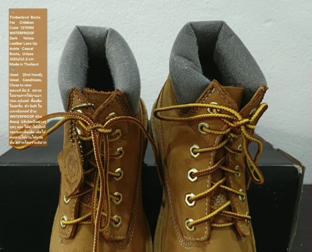 Timberland Boots For Children, Unisex 35EU(22.3cm) ของแท้ มือ 2 สภาพไม่ผ่านการใช้งานมาก่อน, รองเท้า Timberland หนังแท้ มีตำหนิตามรายละเอียด รูปที่ 8