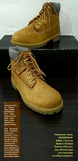 Timberland Boots For Children, Unisex 35EU(22.3cm) ของแท้ มือ 2 สภาพไม่ผ่านการใช้งานมาก่อน, รองเท้า Timberland หนังแท้ มีตำหนิตามรายละเอียด รูปที่ 14