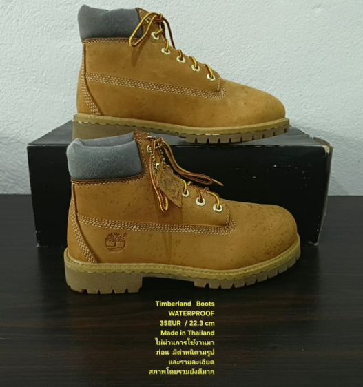 Timberland Boots For Children, Unisex 35EU(22.3cm) ของแท้ มือ 2 สภาพไม่ผ่านการใช้งานมาก่อน, รองเท้า Timberland หนังแท้ มีตำหนิตามรายละเอียด