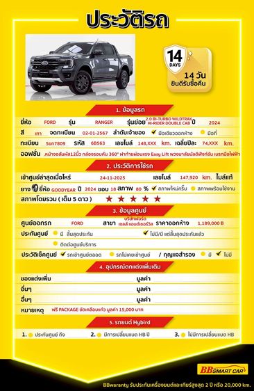 Ford Ranger 2024 2.0 Bi-Turbo Hi-Rider Wildtrak Pickup ดีเซล ไม่ติดแก๊ส เกียร์อัตโนมัติ เทา รูปที่ 2