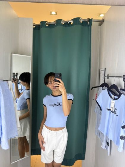 เสื้อครอป สีฟ้า HM ไซส์ XS รูปที่ 3