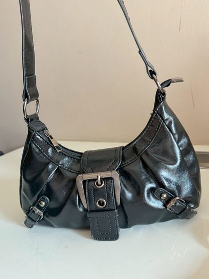 Soft Leather Short Shoulder Mini Bag Black รูปที่ 9