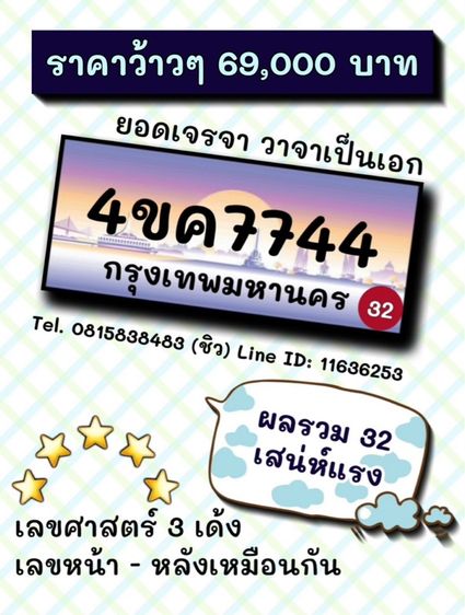 เลขทะเบียนสวย เลขทะเบียนมงคล (ผลรวมดีมากทุกใบ)