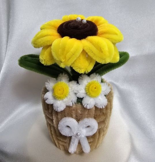 ดอกทานตะวันลวดกำมะหยี่ งานฝีมือ ตั้งโต๊ะทำงาน ตกแต่งบ้าน รูปที่ 5