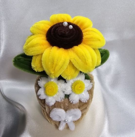 ดอกทานตะวันลวดกำมะหยี่ งานฝีมือ ตั้งโต๊ะทำงาน ตกแต่งบ้าน รูปที่ 6