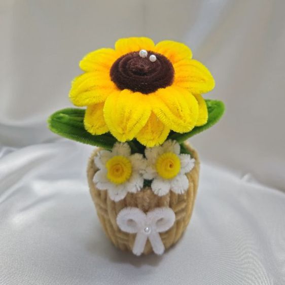 ดอกทานตะวันลวดกำมะหยี่ งานฝีมือ ตั้งโต๊ะทำงาน ตกแต่งบ้าน รูปที่ 8